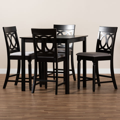 Image of BAXTON STUDIO VERINA MODERN AND CONTEMPORARY GREY FABRIC UPHOLSTERED ESPRESSO BROWN FINISHED 5-PIECE WOOD PUB SET