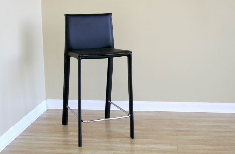 BAXTON STUDIO CRAWFORD BLACK LEATHER COUNTER HEIGHT STOOL (SET OF 2)