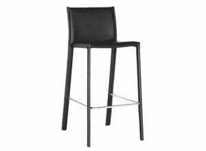 BAXTON STUDIO CRAWFORD BLACK LEATHER COUNTER HEIGHT STOOL (SET OF 2)