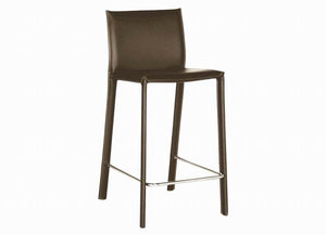 BAXTON STUDIO BROWN LEATHER COUNTER STOOL (SET OF 2)
