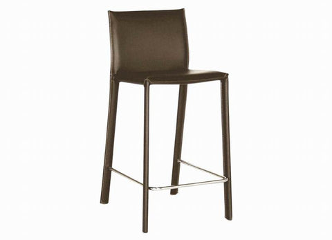 Image of BAXTON STUDIO BROWN LEATHER COUNTER STOOL (SET OF 2)