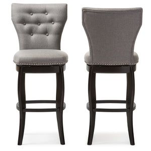 BAXTON STUDIO LEONICE MODERN AND CONTEMPORARY GREY FABRIC UPHOLSTERED BUTTON-TUFTED 29-INCH SWIVEL BAR STOOL