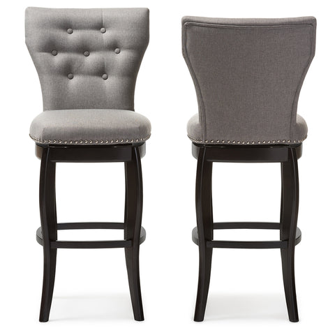Image of BAXTON STUDIO LEONICE MODERN AND CONTEMPORARY GREY FABRIC UPHOLSTERED BUTTON-TUFTED 29-INCH SWIVEL BAR STOOL