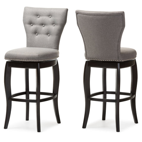 Image of BAXTON STUDIO LEONICE MODERN AND CONTEMPORARY GREY FABRIC UPHOLSTERED BUTTON-TUFTED 29-INCH SWIVEL BAR STOOL