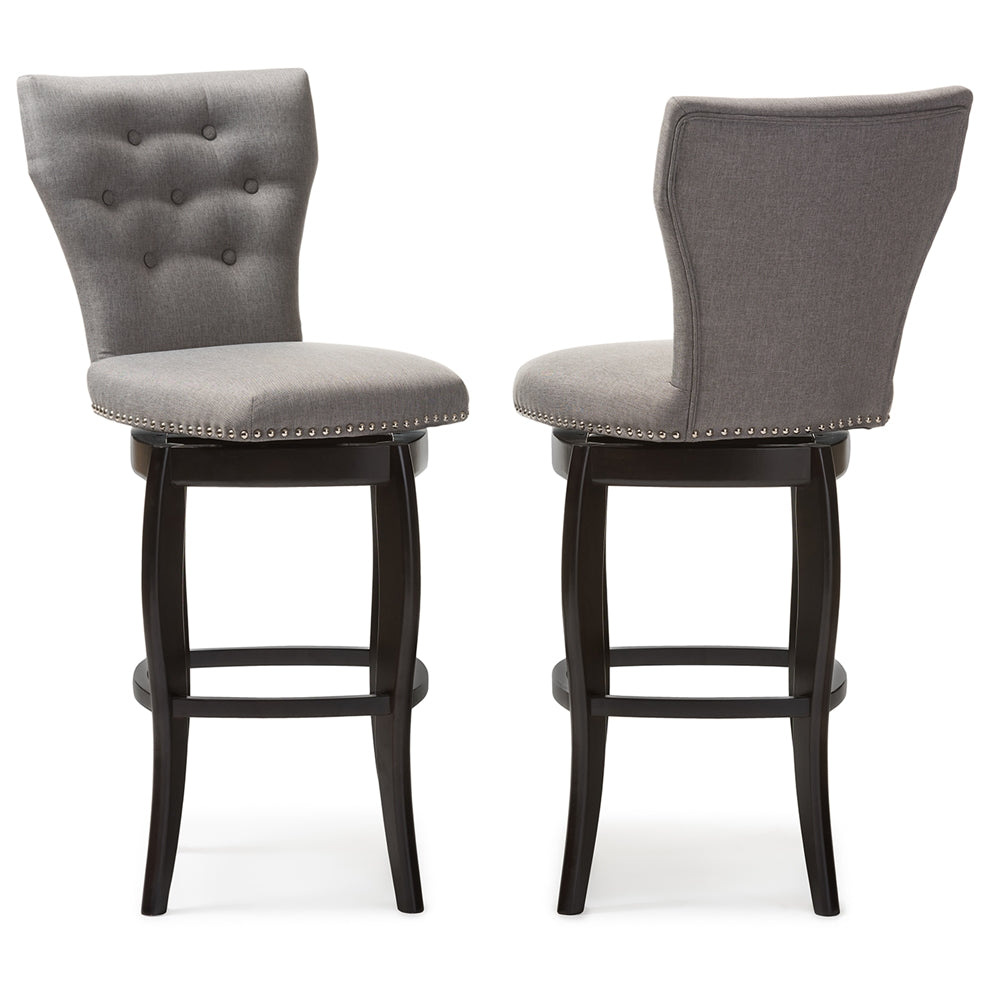 BAXTON STUDIO LEONICE MODERN AND CONTEMPORARY GREY FABRIC UPHOLSTERED BUTTON-TUFTED 29-INCH SWIVEL BAR STOOL