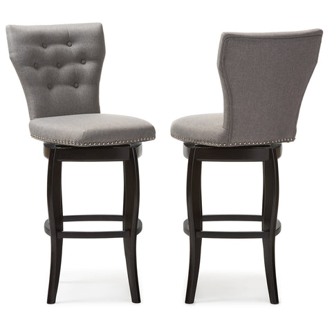 Image of BAXTON STUDIO LEONICE MODERN AND CONTEMPORARY GREY FABRIC UPHOLSTERED BUTTON-TUFTED 29-INCH SWIVEL BAR STOOL