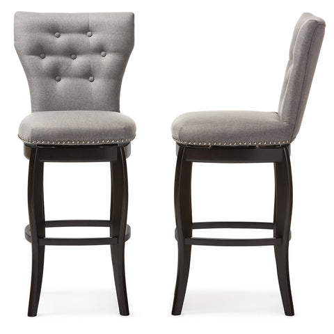 Image of BAXTON STUDIO LEONICE MODERN AND CONTEMPORARY GREY FABRIC UPHOLSTERED BUTTON-TUFTED 29-INCH SWIVEL BAR STOOL