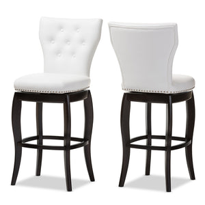BAXTON STUDIO LEONICE MODERN AND CONTEMPORARY WHITE FAUX LEATHER UPHOLSTERED BUTTON-TUFTED 29-INCH SWIVEL BAR STOOL