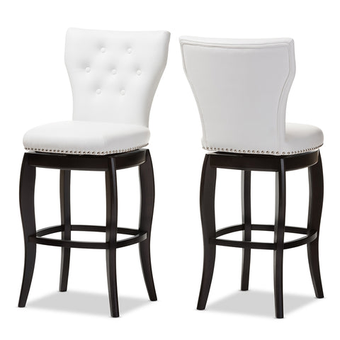 BAXTON STUDIO LEONICE MODERN AND CONTEMPORARY WHITE FAUX LEATHER UPHOLSTERED BUTTON-TUFTED 29-INCH SWIVEL BAR STOOL