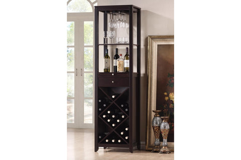 Image of BAXTON STUDIO AUSTIN BROWN WOOD MODERN WINE TOWER