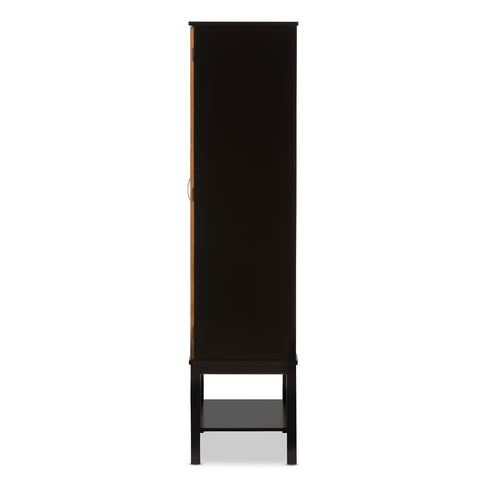 Image of BAXTON STUDIO MARYA MID-CENTURY MODERN DARK BROWN AND WALNUT TWO-TONE SOLID RUBBERWOOD MDF VENEERED WINE CABINET